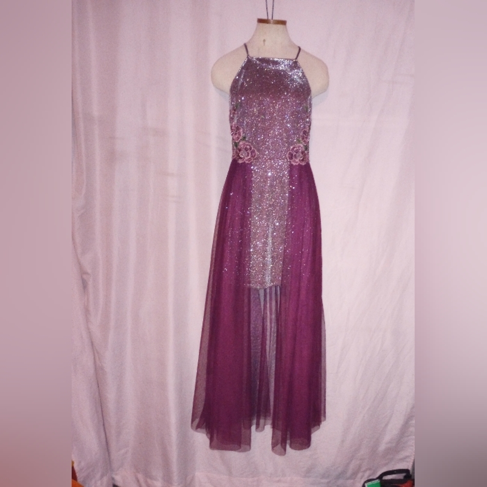 Social Couture Plum Sparkly Formal Dress Size 9/10 - Picture 3 of 16